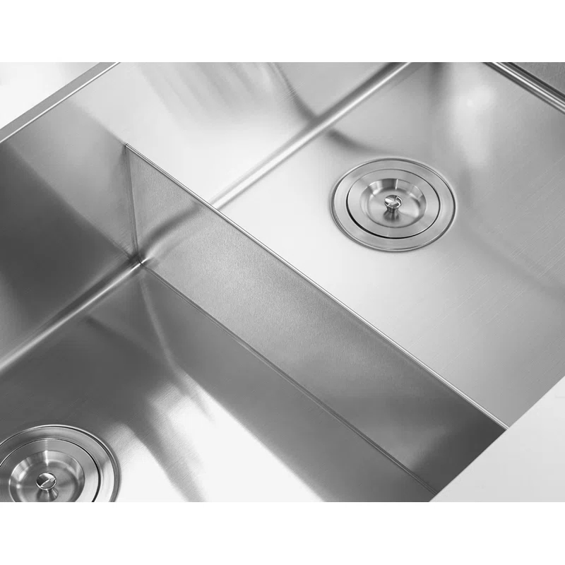 Serene Valley UDG3622R 36 in. Double Bowl Undermount Kitchen Sink, Thin Divider and Heavy-Duty Grids
