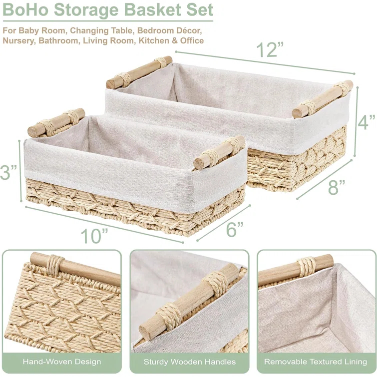 Sorbus Handmade Storage Paper Rope Baskets 2 Pack