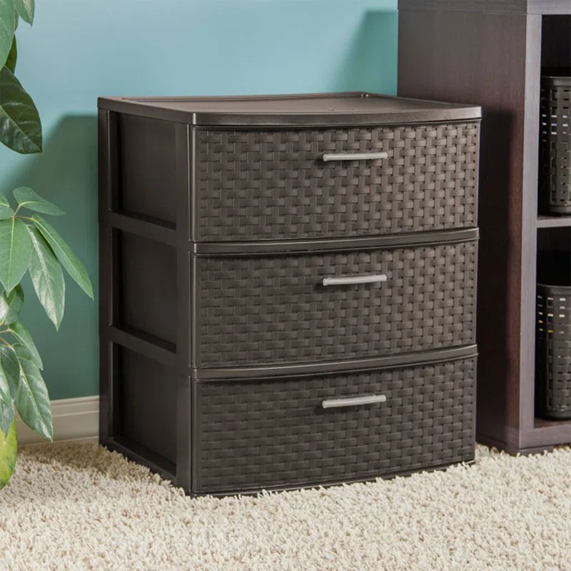 Sterilite Sterilite 25306P01 Spacious 3-Drawer Wide Weave Design Storage Tower, Brown