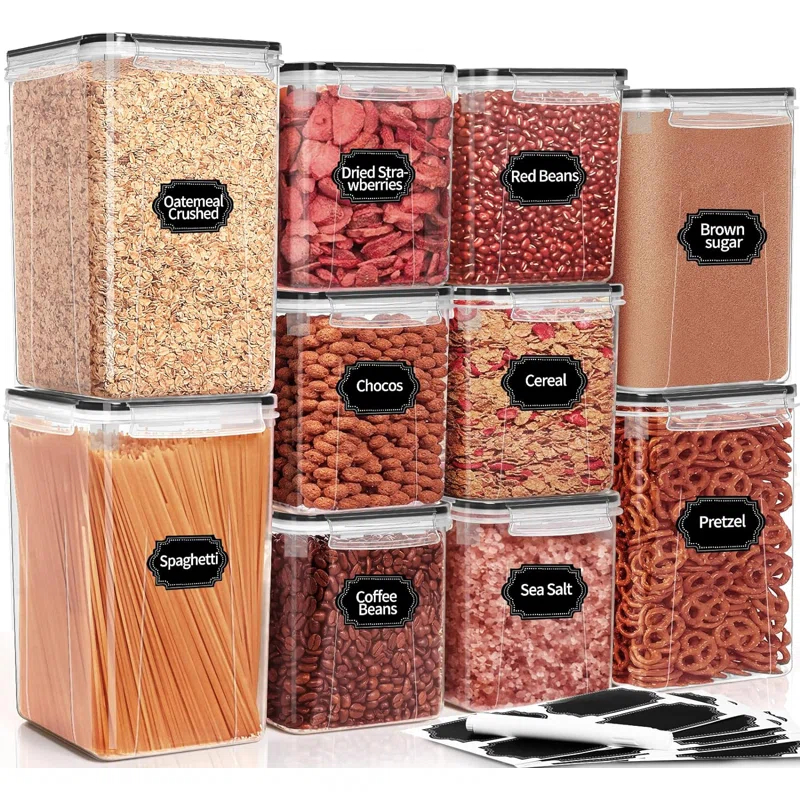 Prep & Savour Large Airtight Food Storage Containers With Lids, 10PCS Plastic Cereal Storage Containers, Kitchen & Pantry Organizers And Storage For Sugar, Flour, Baking Supplies With Lables & Mark