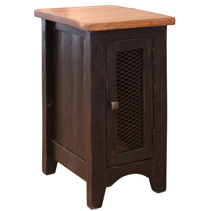 International Furniture Direct Pueblo Black 1 Mesh Door Chairside Table