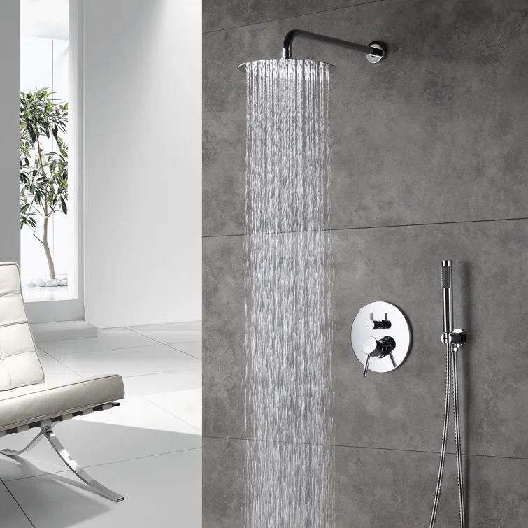Pressure-Balanced Complete Shower System with 10-Inch Rain Shower Head, Handheld, Rough-in Valve