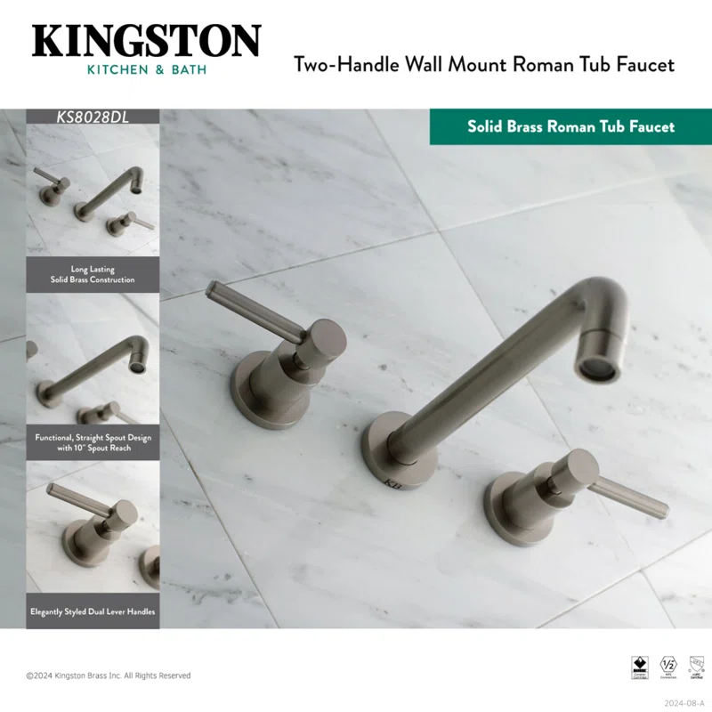 Kingston Brass KS8028DL Kingston Brass Concord Two-Handle 3-Hole Wall Mount Roman Tub Faucet