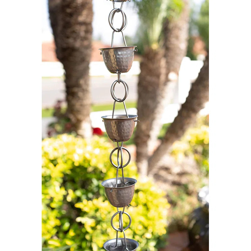 Monarch Rain Chains Aluminum Hammered Cup Rain Chain Replacement Downspout for Gutters