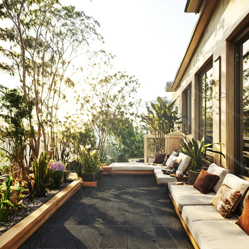 SHANRUGUOJI Wood Plastic Composite Deck Tiles Set Of 35Pcs, Composite Decking Resist Rust, Water, Weather, Easy To DIY & Maintain, Indoor&Outdoor,Ideal For Patios, Balconies, Rooftops, Decks, 12X12in