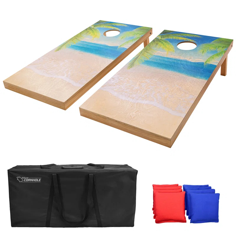 GoSports Gosports 4'x2' Reguation Size Premium Wood Cornhole Set - Beach Themed Design