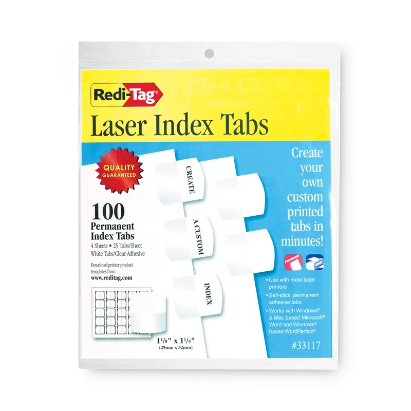 Redi-Tag Corporation Redi-Tag® Printable Laser Index Tabs Plastic File Tab Labels