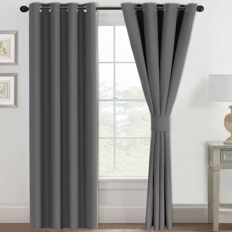 The Twillery Co.® Adona Thermal Insulated Bedroom Curtain Solid Color Room Darkening Blackout Grommet Heat Blocker Curtain Panels with White Liner