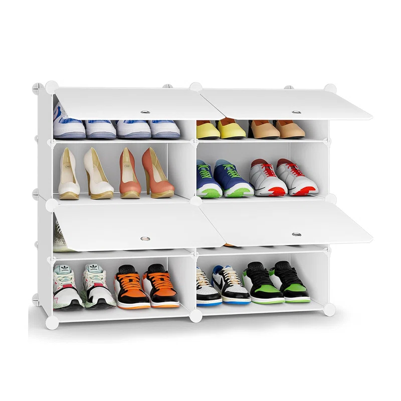Rebrilliant Shoe Rack, 4 Tier Shoe Storage Cabinet 16 Pair Plastic Shoe Shelves Organizer for Closet Entryway