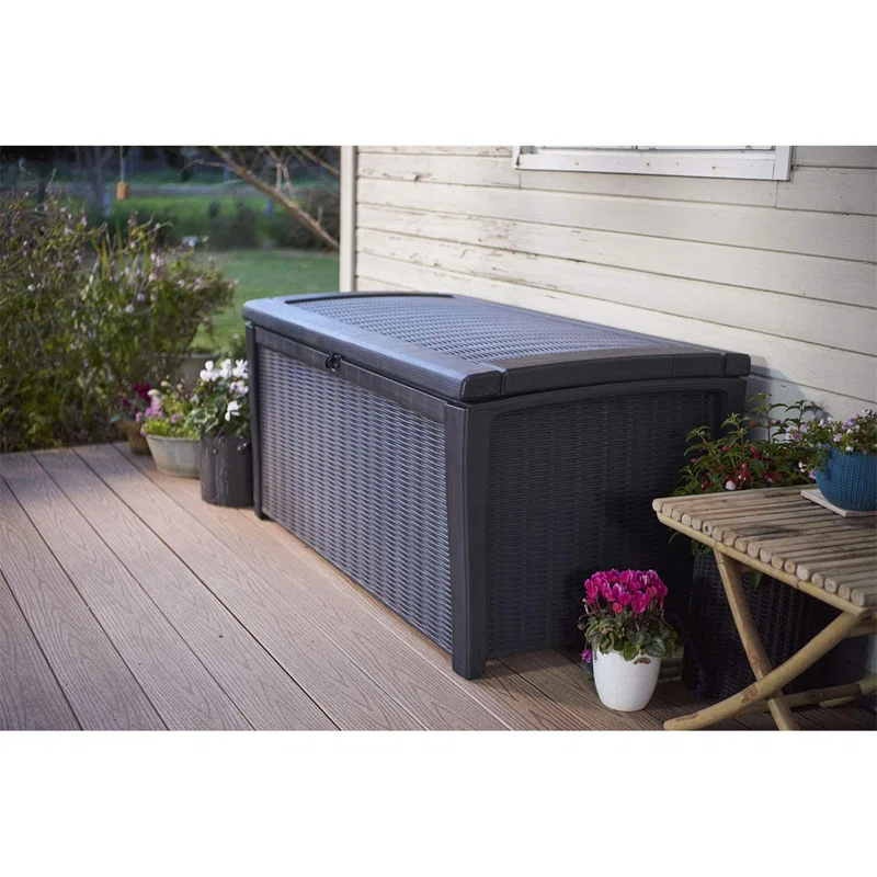 Keter Keter Borneo 110 Gallon Rattan Wicker Resin Patio Deck Storage Box Bench