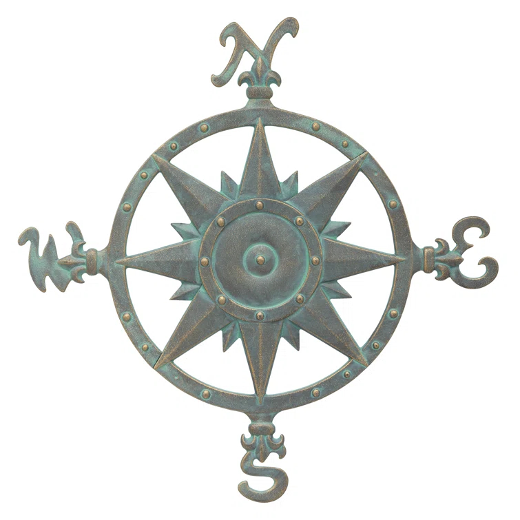 Bronze Verdigris Nautical Compass Rose Wall Decor