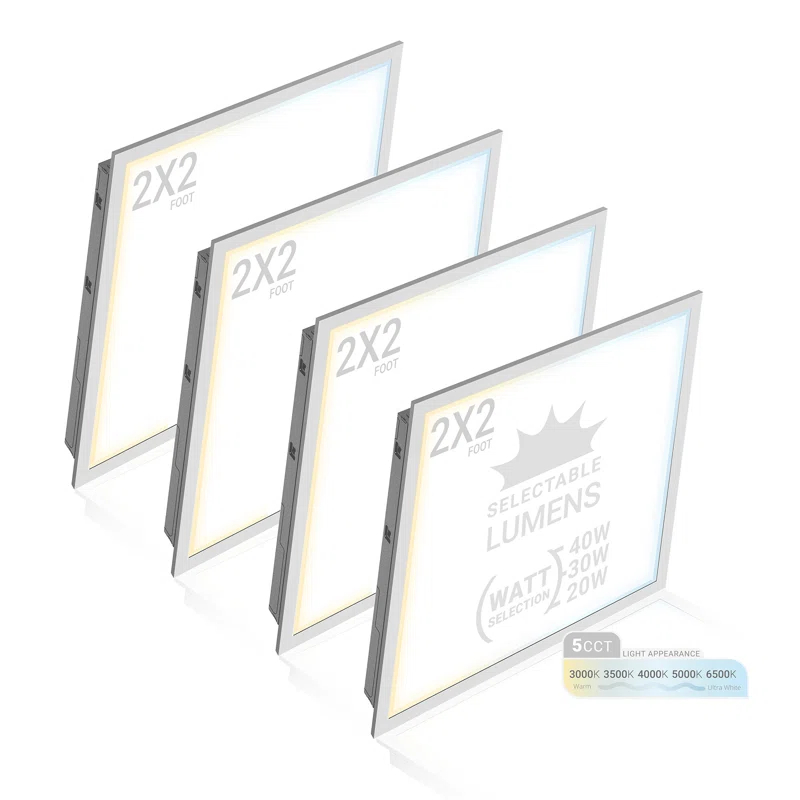 NUWATT NUWATT 4 Pack 1x4 LED Drop Ceiling Flat Panel Troffer Light, Wattage & Color Selectable 40W/30W/20W, CCT 3000K/3500K/4000K/5000K/6500K, 4400LM, 0-10V Dimmable Backlit Fixture, 120V-277V, ETL Listed
