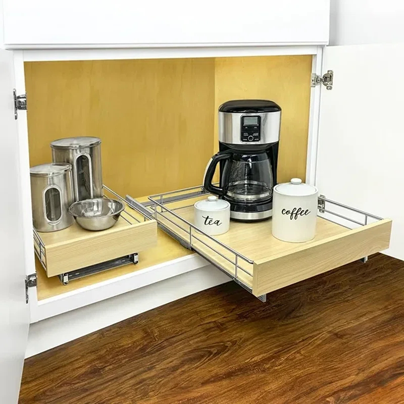 LYNK PROFESSIONAL® Select Pull Out Cabinet Organizer for Kitchen Cabinets, Wood and Chrome
