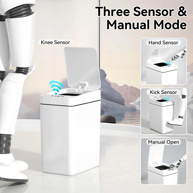 FEIYAN Automatic Bathroom Trash Can 2.6 Gallon Touchless Garbage Cans With Lid 2 Pack Small Slim Motion Sensor Smart Trash Bin For Bedroom, Bathroom, Office, Kitchen, Living Room, White | Wayfair