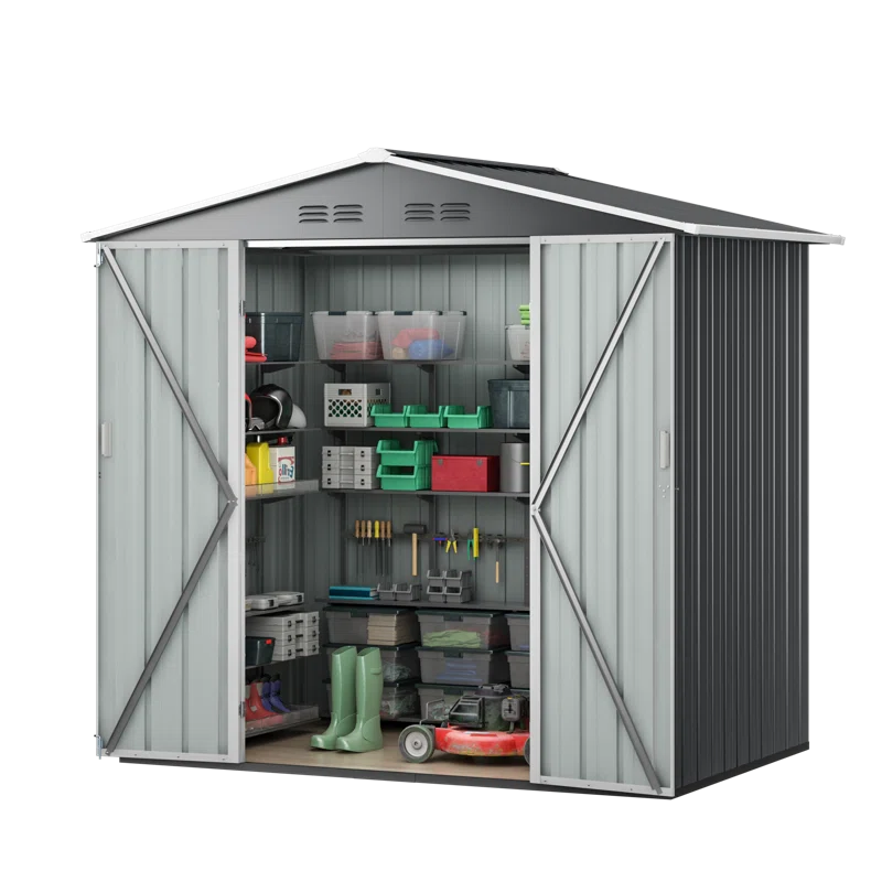 HOGYME 6 Ft. W X 4 Ft. D Outdoor Metal Storage Shed With Lockable Doors