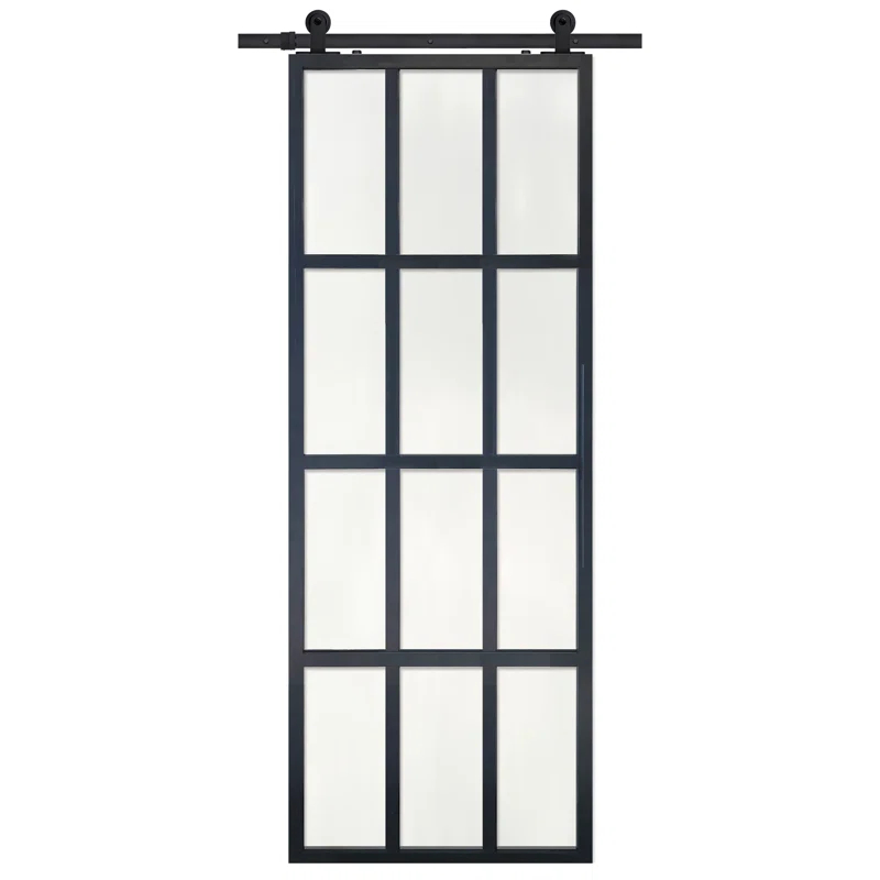 Barndoorz Single Glass Pane Glass with Installation Hardware Kit Barn Door