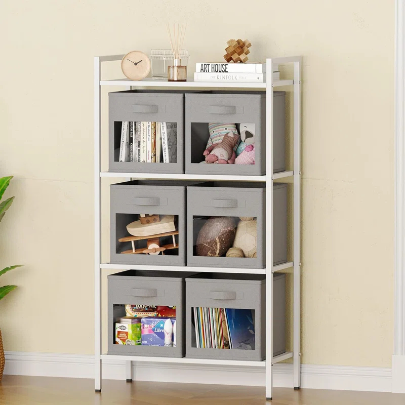 SpaceAid 6 Foldable Storage Cubes with Clear Windows, 11-Inch Fabric Bins for Closet, Cubby Shelf, or Cube Storage Organizer