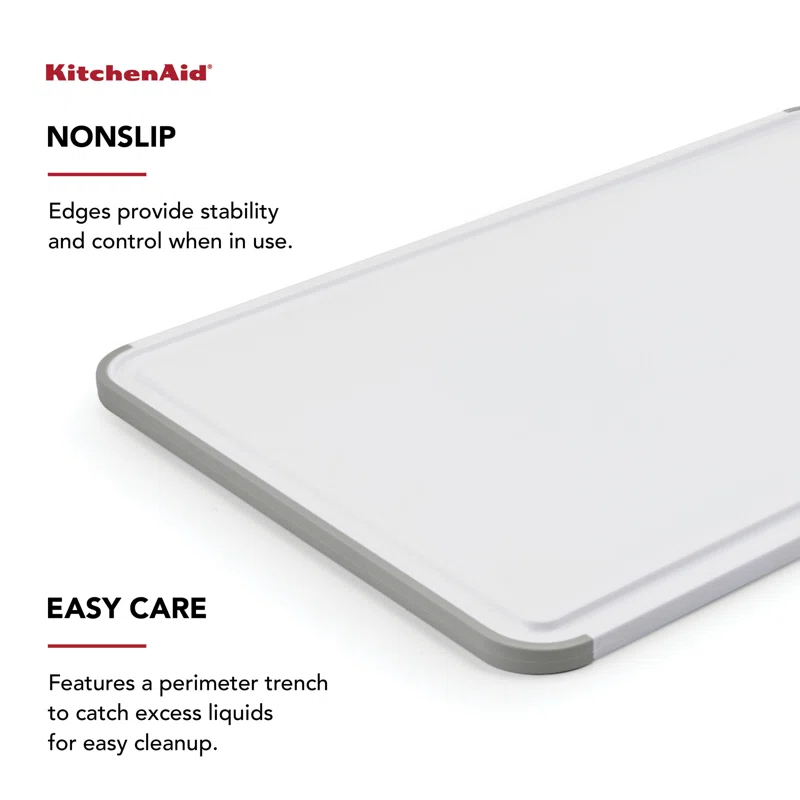 KitchenAid® Classic Nonslip Plastic Cutting Board, 12x18-Inch, White