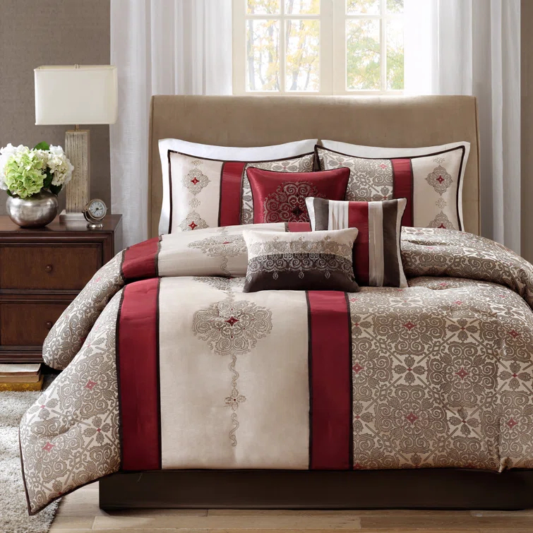 Madison Park Donovan 7 Piece Jacquard Comforter Set with Throw Pillows