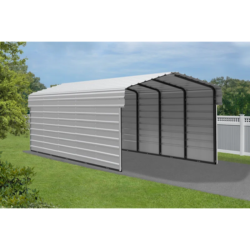 Arrow 24 x 10 ft Charcoal Carport with 2-sided Enclosure