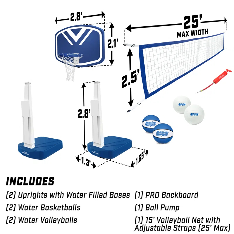 GoSports GoSports Splash Hoop 2-in-1 Pool Basketball Hoop & Volleyball Net Game Set