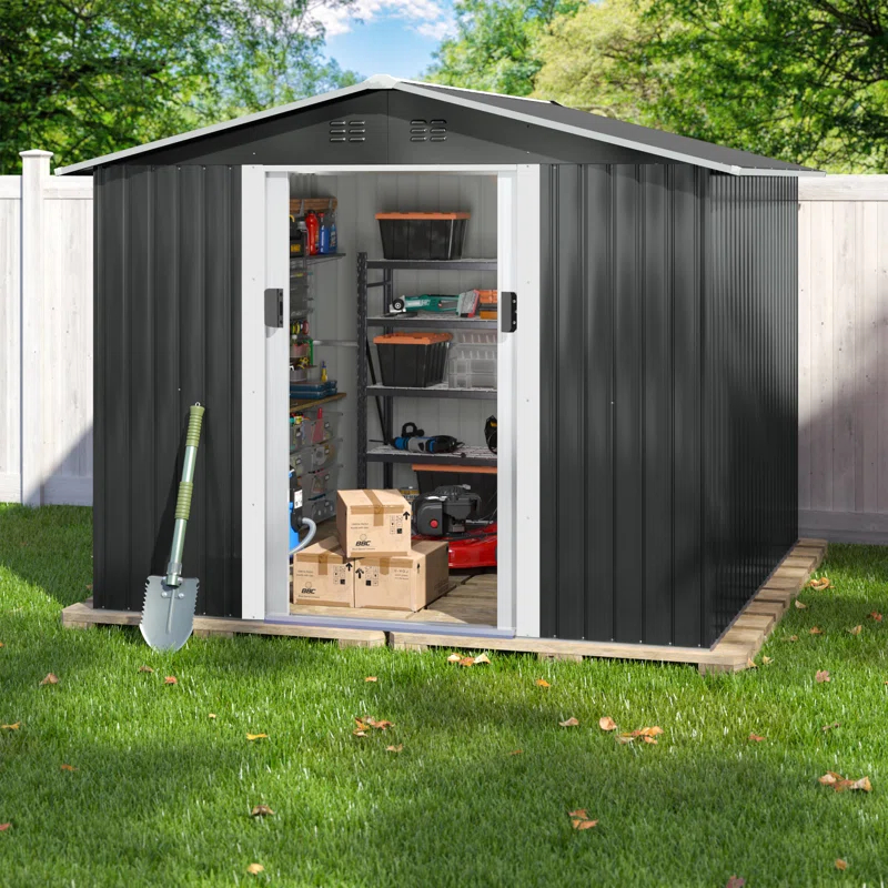 8 ft. W x 8 ft. D Metal Storage Tool Shed Outdoor Storage Shed With Sliding Doors and Vents