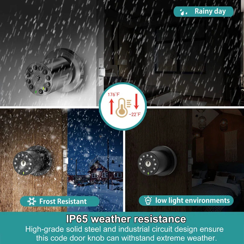 Keypad Door Handle With Key, Keyless Code Entry Lock, Automatic Lock, 50 User Codes, Easy To Install, Suitable For Home, Office, Hotel, Bedroom, Garage, No Door Latch