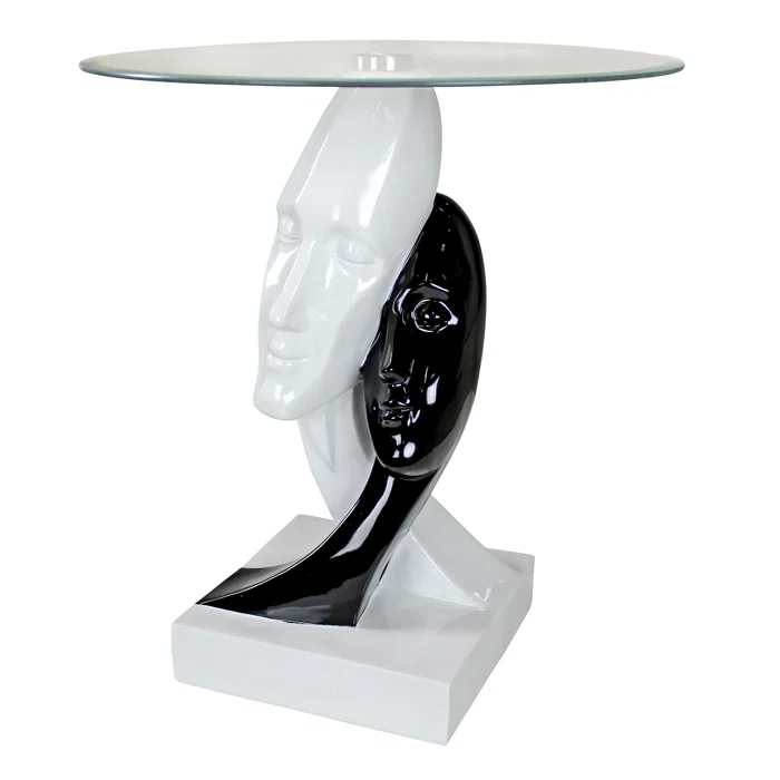 Design Toscano Lovers in Black and White Glass End Table