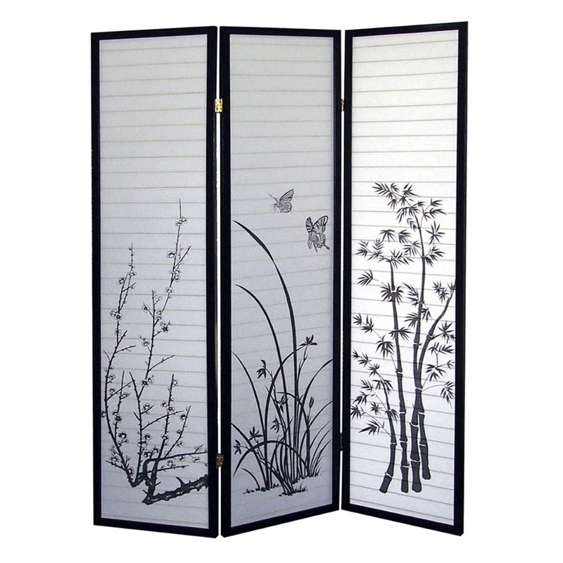 Myhomekeepers 70" Tall 3-Panel Screen / Room Divider, Floral Design With Black Finish