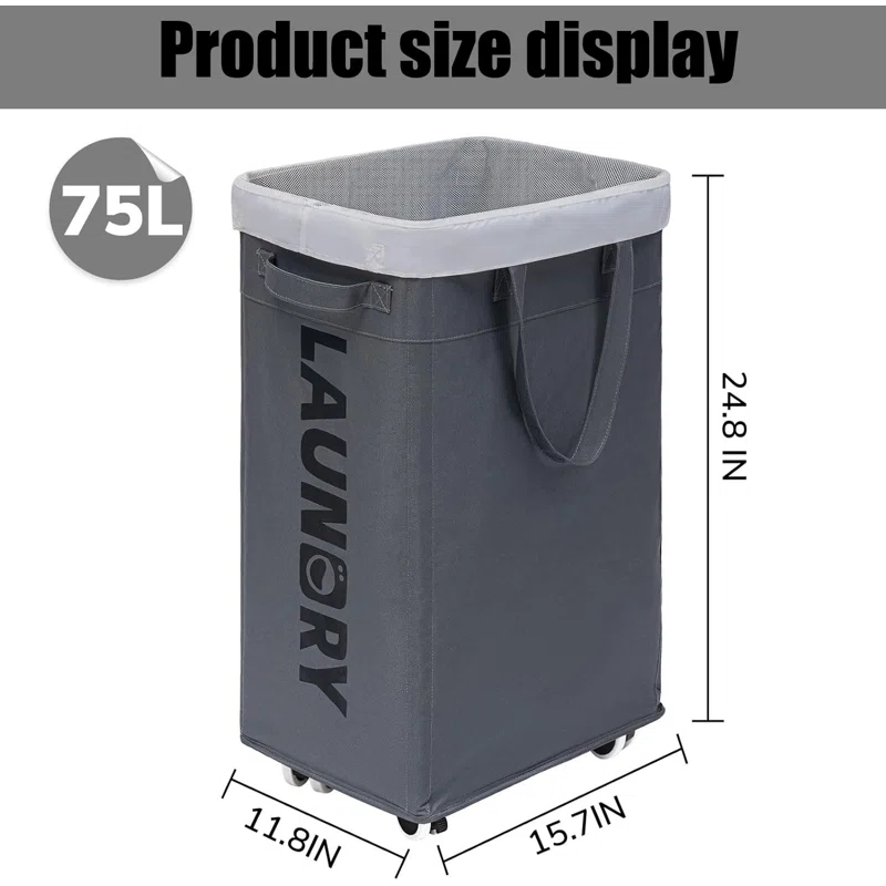 VOKIAL Laundry Basket With Wheels, 2PACK 75L Rolling Laundry Baskets With Removable Laundry Bags, Apartment Essentials, Collapsible Laundry Baskets, Laundry Bag, Corner Dorm Foldable Laundry Baskets, Slim Laundry Baskets
