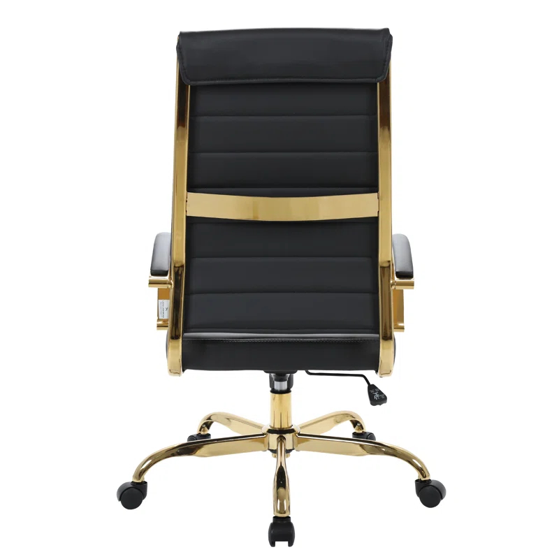 Everly Quinn Humairaa Benmar Leather Office Chair in Gold Base
