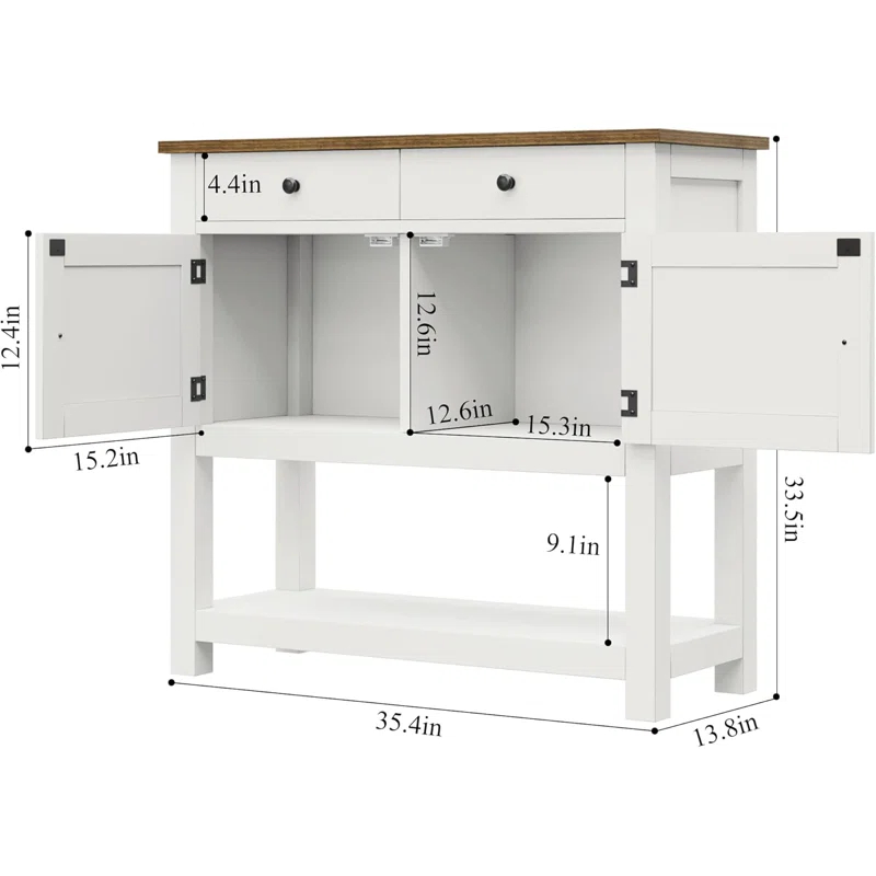 Ophelia & Co. Farmhouse Console Table With 2-Door Cabinet & 2 Drawers, Coffee Bar, Entryway Table With Storage Shelf, Sofa Tables Buffet Sideboard For Kitchen, Hallway, Dining, Living Room, visit The HOSTACK Store