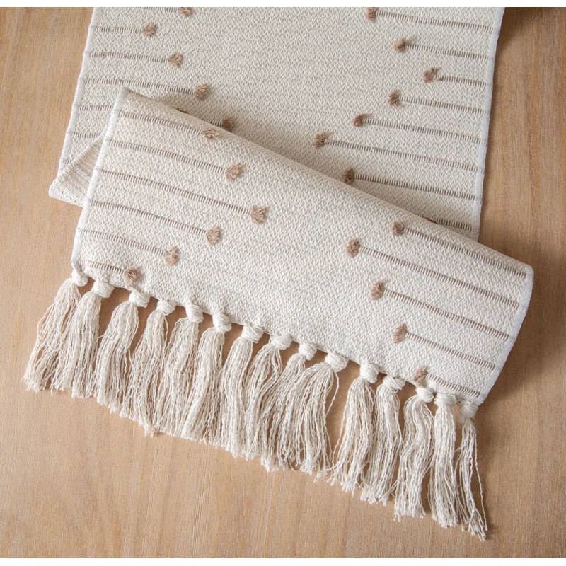 Foundry Select Boho Table Runner 13 X 108 Inch Long Natural Cotton Woven Runner With Tassels For Home Dining Table Décor, For Modern Farmhouse Decor Coffee Table Runner, Taupe And Beige