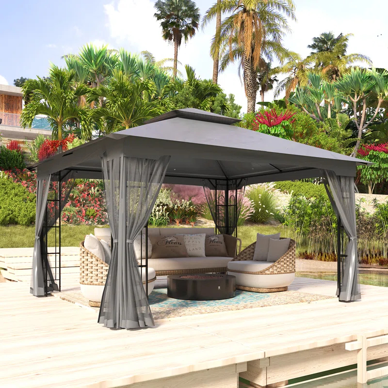 13 Ft. W x 11 Ft. D Steel Patio Gazebo with Netting