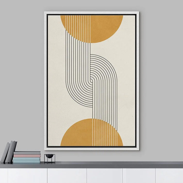 IDEA4WALL Mid Century Modern Boho Dark Line Art Illusions With Yellow Spheres - Graphic Art on Canvas