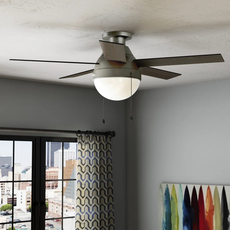 Hunter Fan 46" Anslee 5 - Blade LED Flush Mount Ceiling Fan with Pull Chain and Light Kit Included