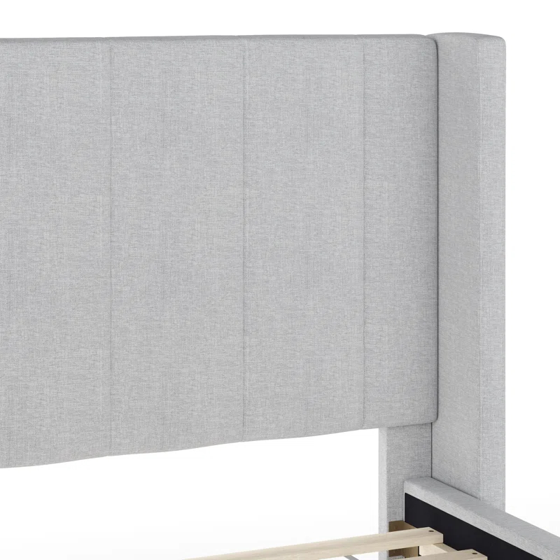 Martha Stewart Kay Upholstered Platform Bed With Channel Stitched Wingback Headboard