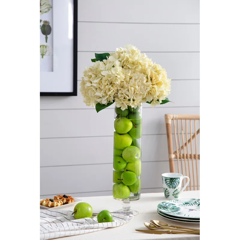 34" Almost-Real Hydrangea with Leaves - Set of 12 - Cream (Set of 12)