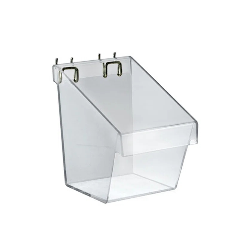Azar Displays Small Clear Plastic Molded Bucket, Storage Container Bin for Pegboard, Slatwall, or Counter with 2 Metal U-Hooks, Size: 5.25"W x 6.25"D x 6.875"H, 4-Pack (Set of 4)