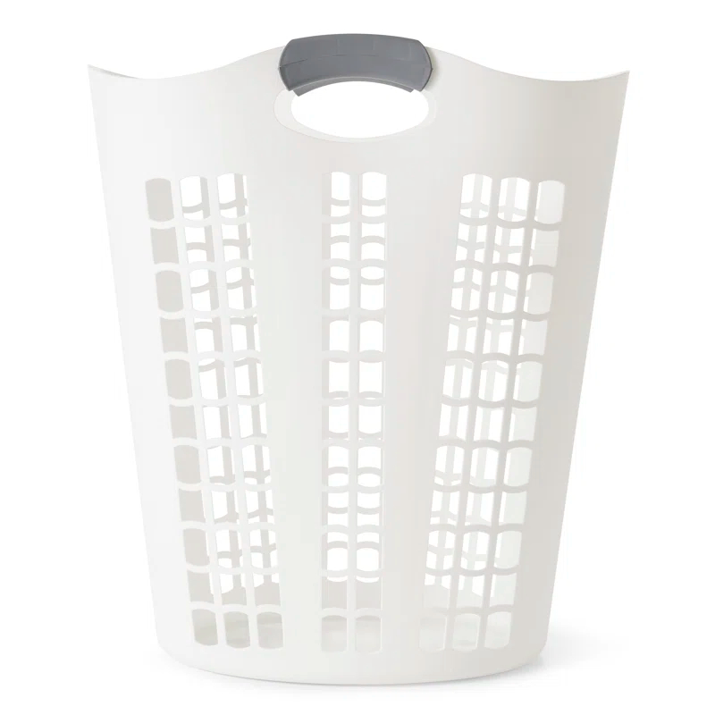 Gracious Living Gracious Living Easy Carry Flex 87 L Plastic Laundry Hamper, White (2 Pack) (Set of 2)