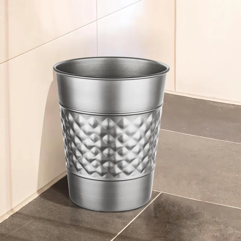Monarch Abode Geometric Embossed Metal 1.7 Gallon Waste Basket