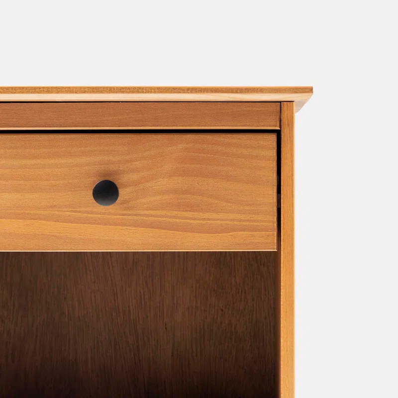 Millwood Pines Classic 1-Drawer Solid Wood Nightstand with Cubby - Caramel