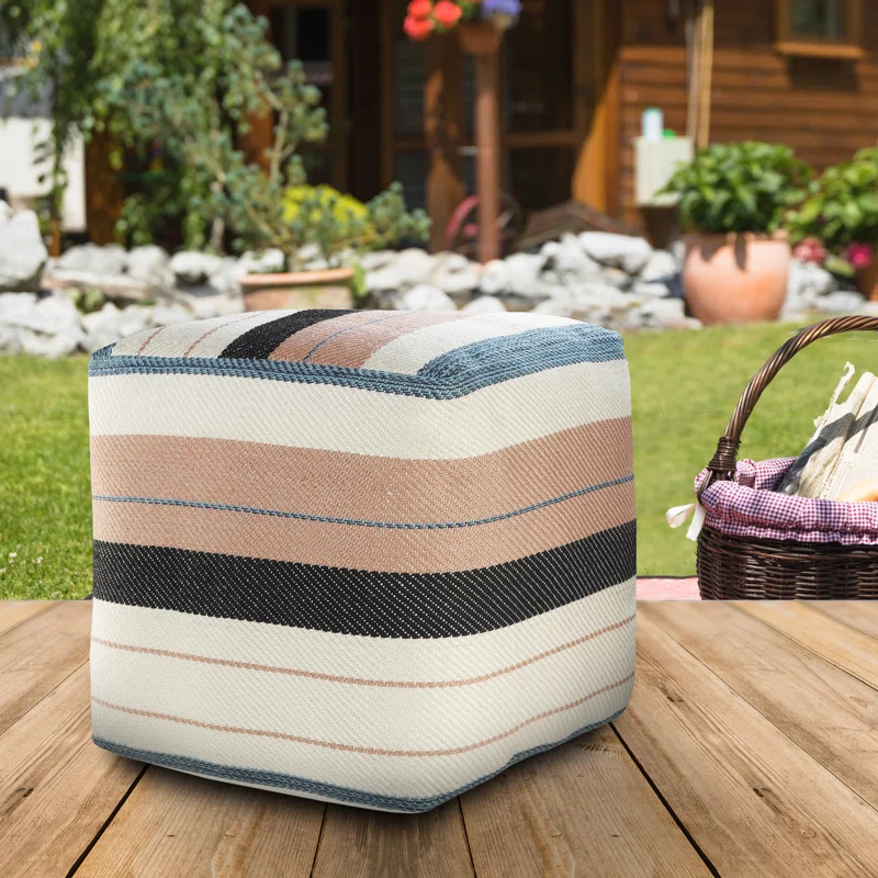 Dakota Fields Argueta Outdoor Performance Striped Pouf Ottoman