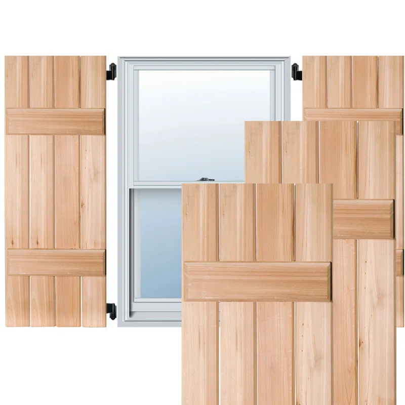 Ekena Millwork Exterior Four Board (2 Batten) Real Wood Pine Board-n-Batten Shutters (Per Pair) (Set of 2)