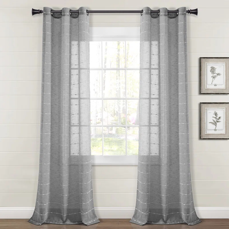 Lush Decor Farmhouse Textured Sheer Polyester Sheer Curtain Pair (Set of 2)
