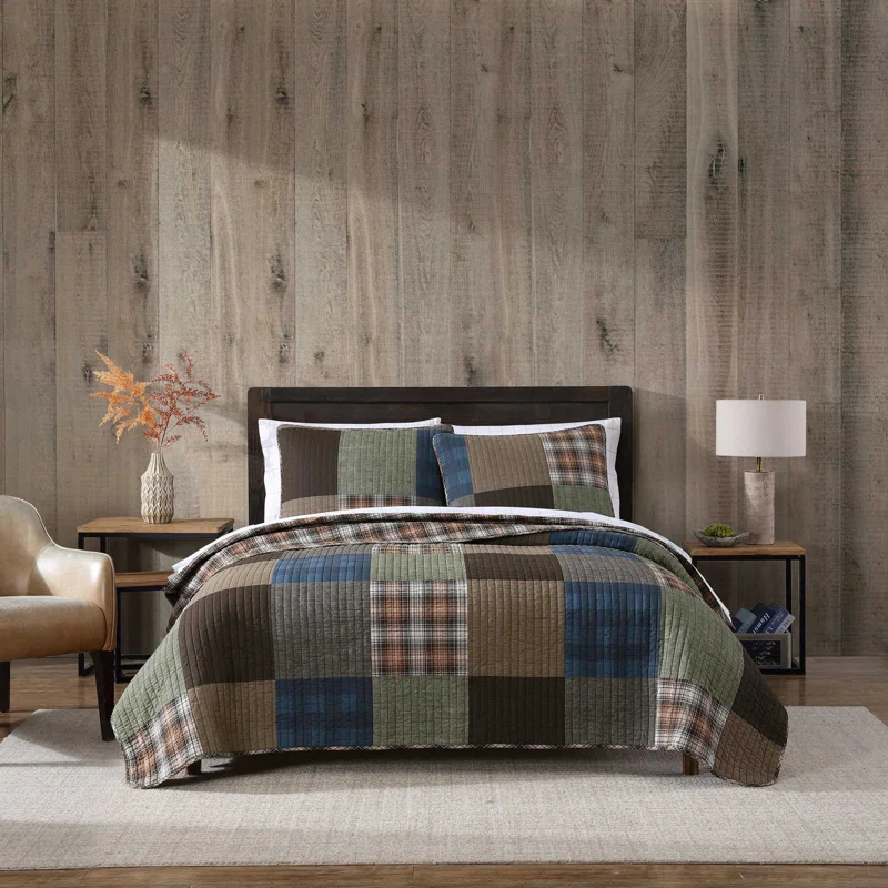 Eddie Bauer Fern Garden Eddie Bauer Classic Patchwork Cotton Reversible Green Quilt Set