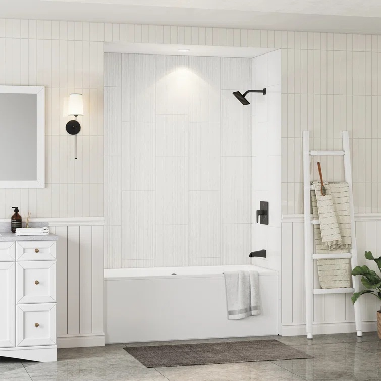 CASAINC 60"W 75/96"H Glue Up SMC Shower & Tub Wall Panel Surround,0.138 Thick,Cuttable,Quick Install
