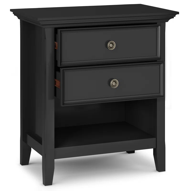 Simpli Home Amherst 24"W 2-Drawer Solid Wood Nightstand with Open Shelf