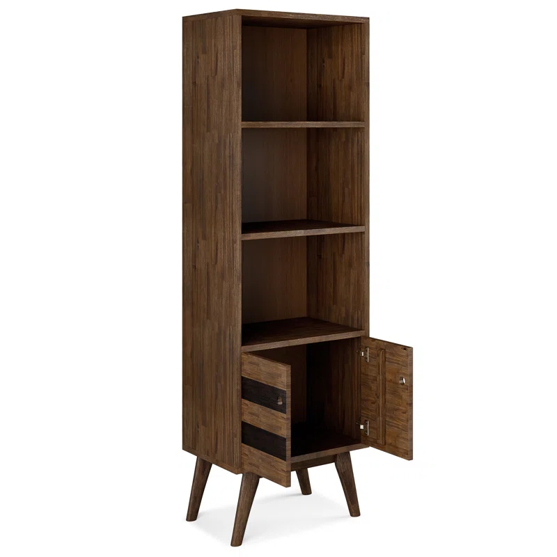 Simpli Home 22"W Solid Acacia 3 Shelf Contemporary Bookcase with Hidden Storage and Adjustable Shelves