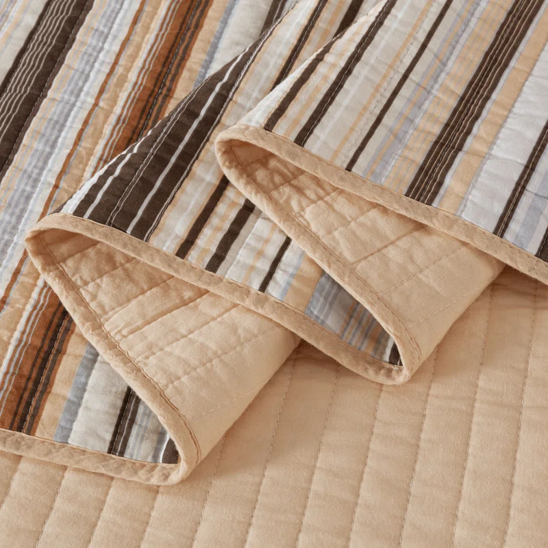 Chezmoi Collection Cotton Quilted Striped Quilt Set